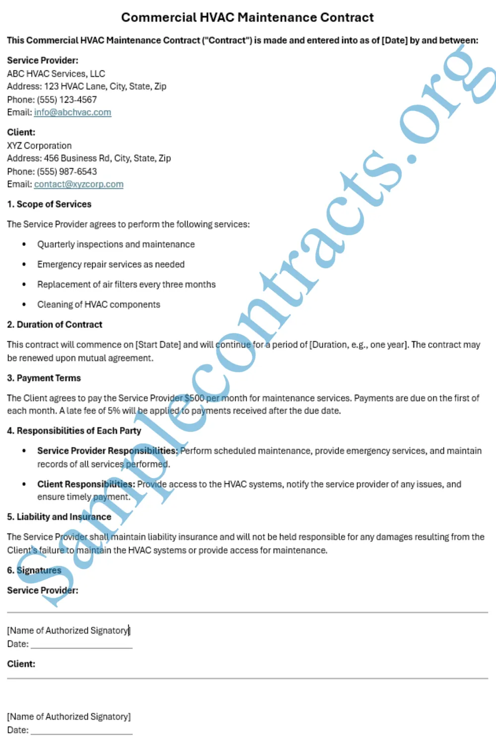 A comprehensive guide on commercial HVAC maintenance contracts with steps, tips, and an example.