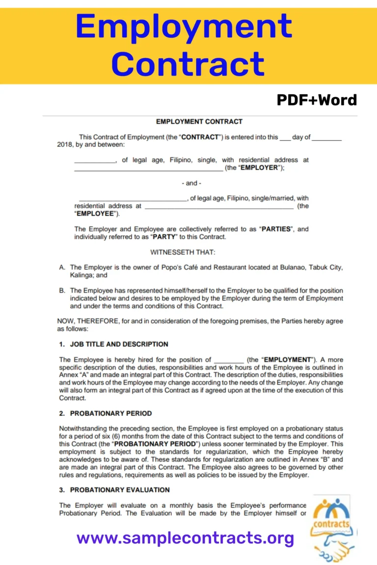 Illustration of a professional accessing and downloading their employment contract in PDF and Word formats on a laptop, emphasizing ease and security.