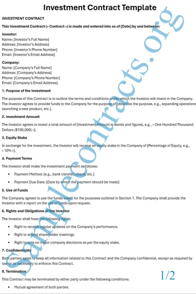 Guide on writing an investment contract with step-by-step instructions.