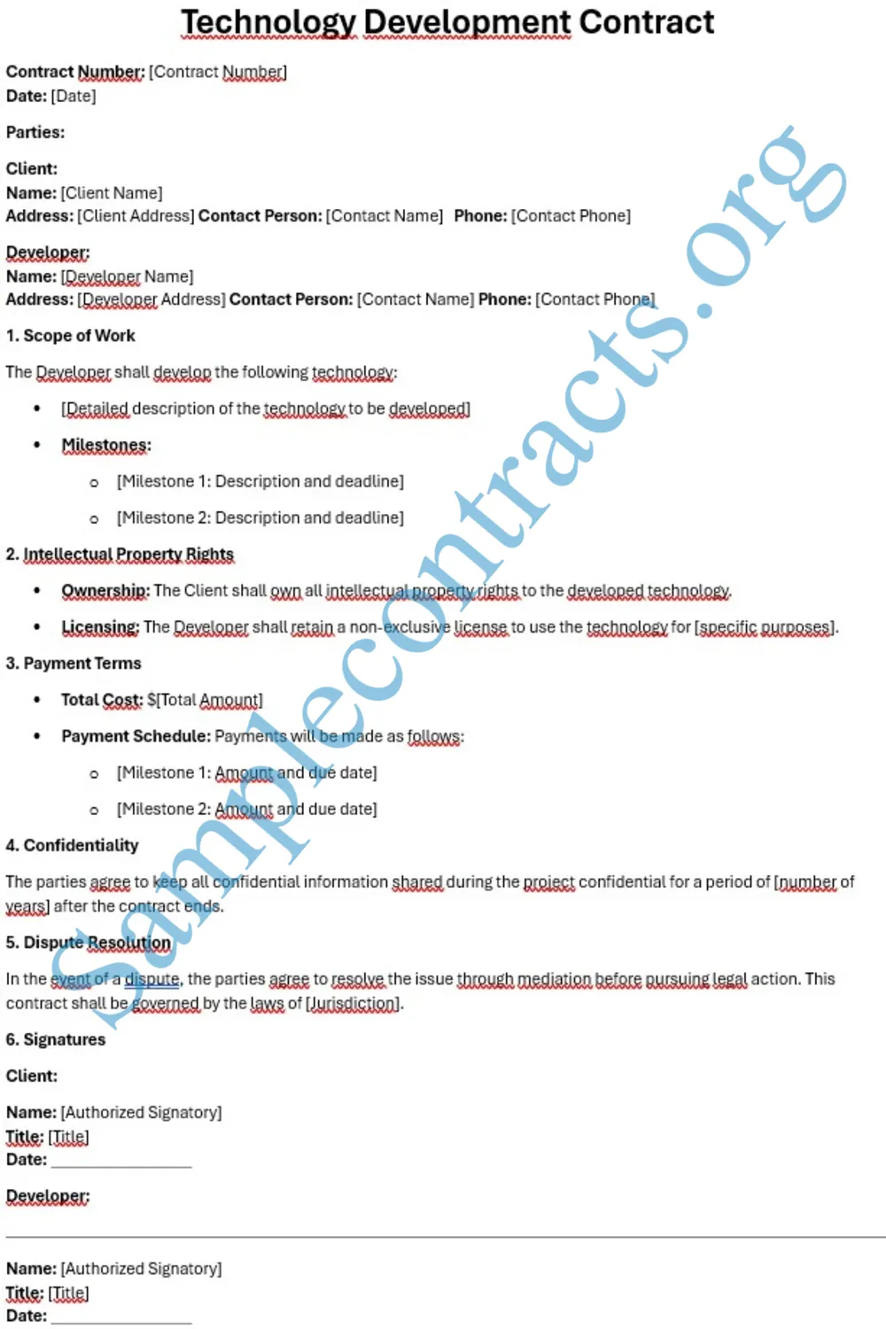 A detailed guide on creating and managing technology development contracts.