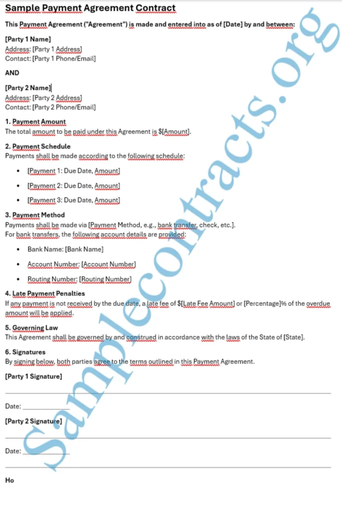 Sample payment agreement contract