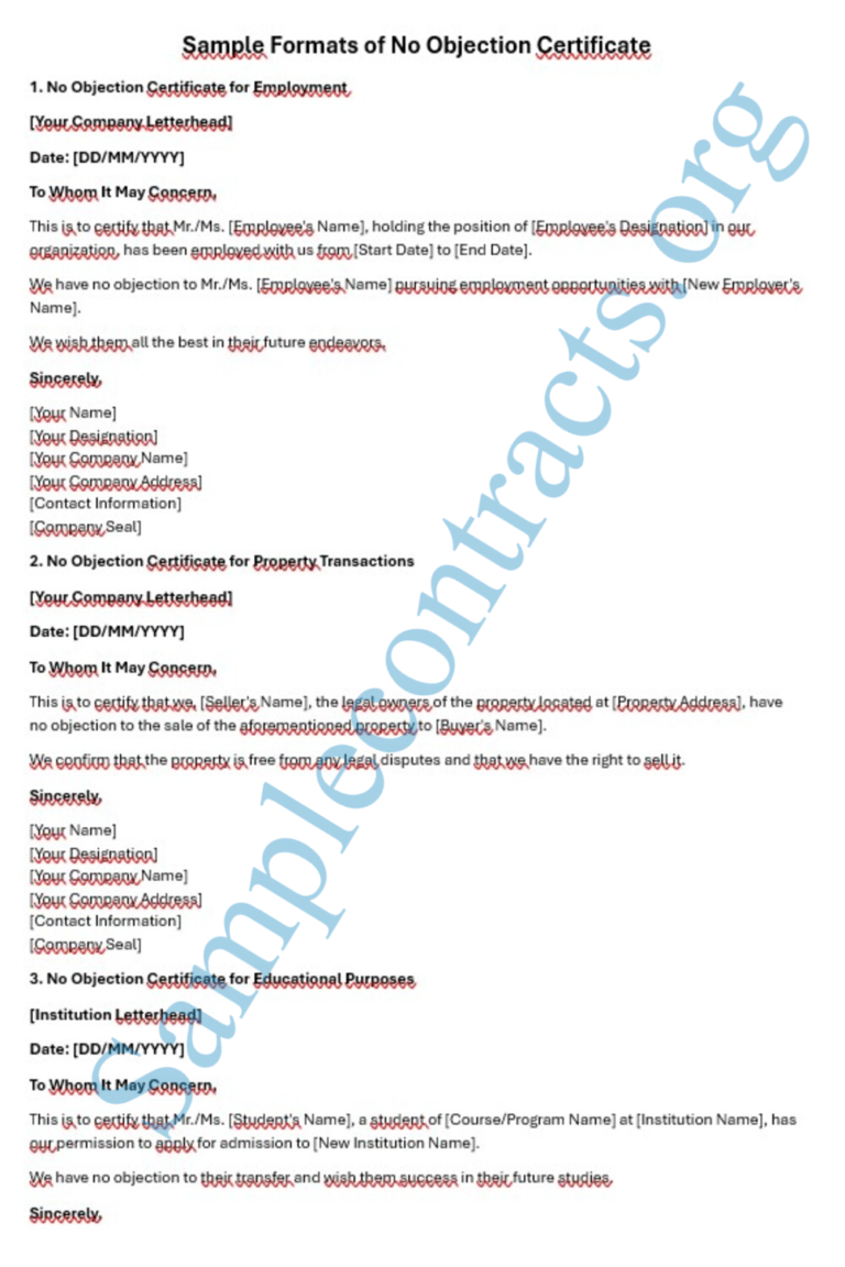 No Objection Certificate format